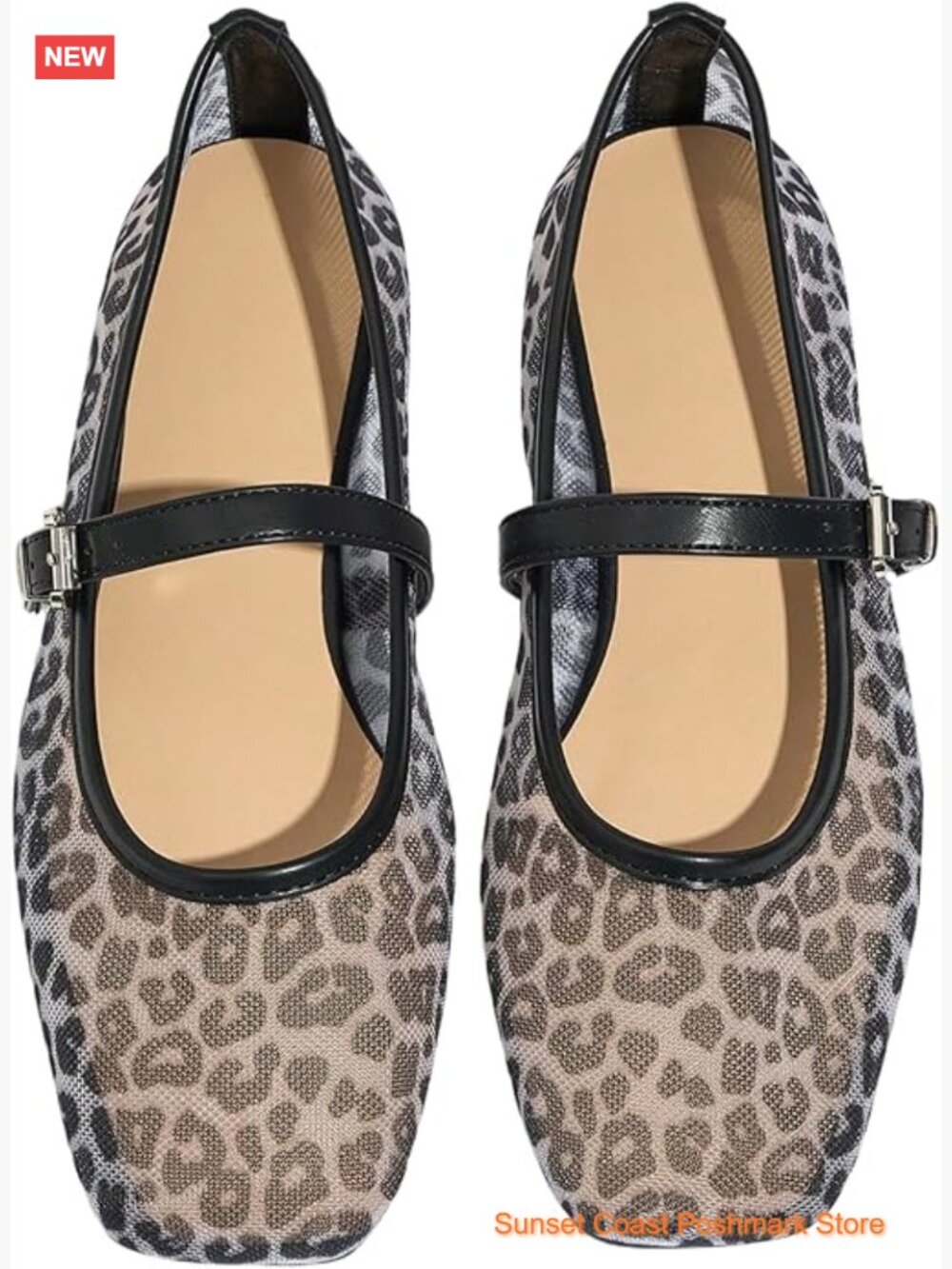 Mesh Mary Jane Flats Square Toe Buckle Closure Lightweight